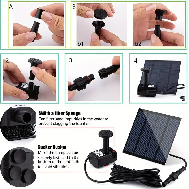 Solar Fountain Pump with Six Nozzles for Garden Decor - Smarsty