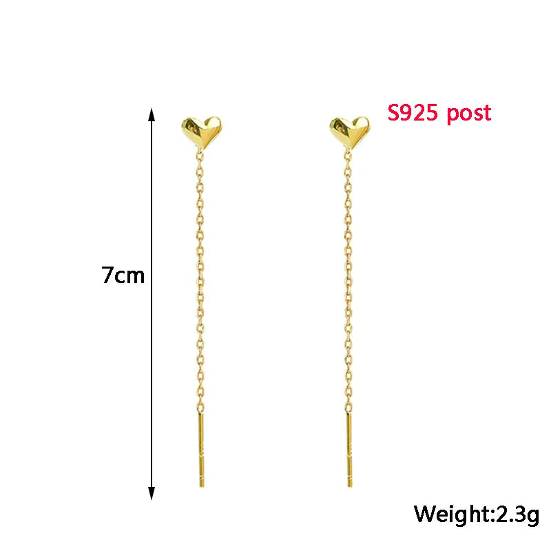Gold Heart Tassel Earrings for Women in Korean Fashion Style - Smarsty