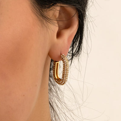 Gold Plated CZ Huggie Hoop Earrings Geometric U Shape - Smarsty