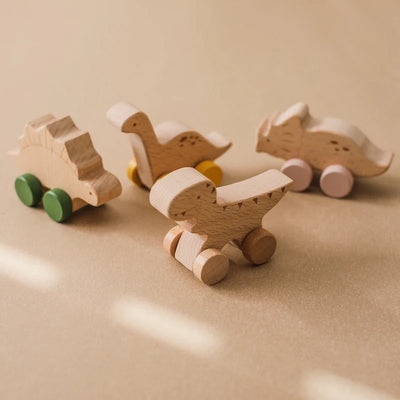 Wooden Baby Car Toys Beech Wooden Dinosaur Cartoon Car Teether Educational Montessori Toys For Children Teething Baby Toys - Smarsty