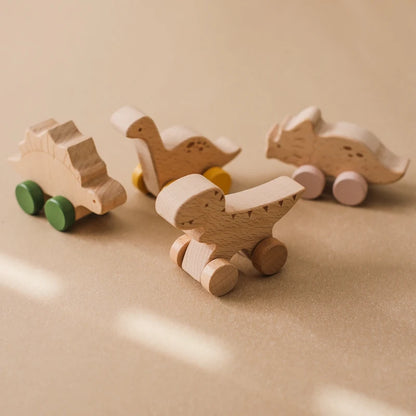 Wooden Baby Car Toys Beech Wooden Dinosaur Cartoon Car Teether Educational Montessori Toys For Children Teething Baby Toys