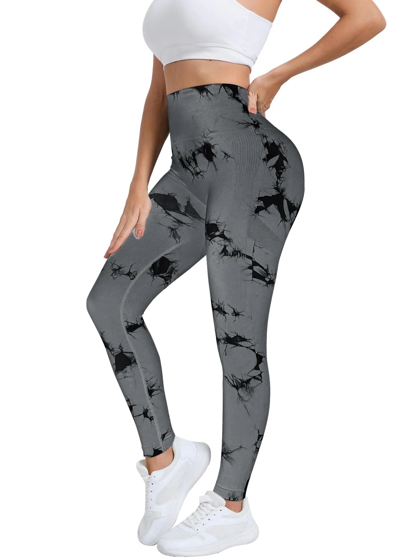New Women's Peach Tie-dye High-Waist Yoga Pants Abdominal Lifting Gluteal Fitness Seamless Sports Tight Long Fitness Leggings - Smarsty