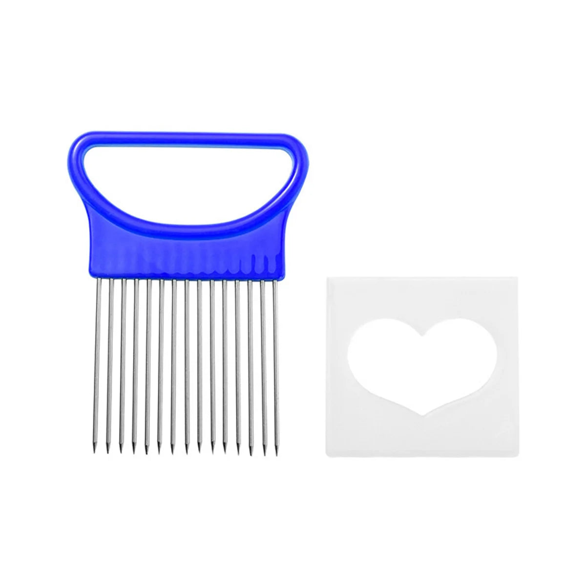 1PC-Stainless steel heart-shaped onion fork kitchen vegetable fruit clip potato needle slicing auxiliary tool