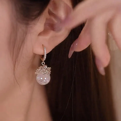 Pearl Long Earrings With Rhinestones For Wedding Fashion - Smarsty