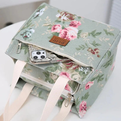 Insulated Floral Lunch Bag Large Capacity Bento Cooler - Smarsty