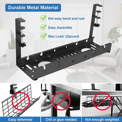 Telescopic Under Table Storage Rack Metal Cable Management Tray Home Office Desk Wire Organizer No Punching Storage Accessories by Smarsty