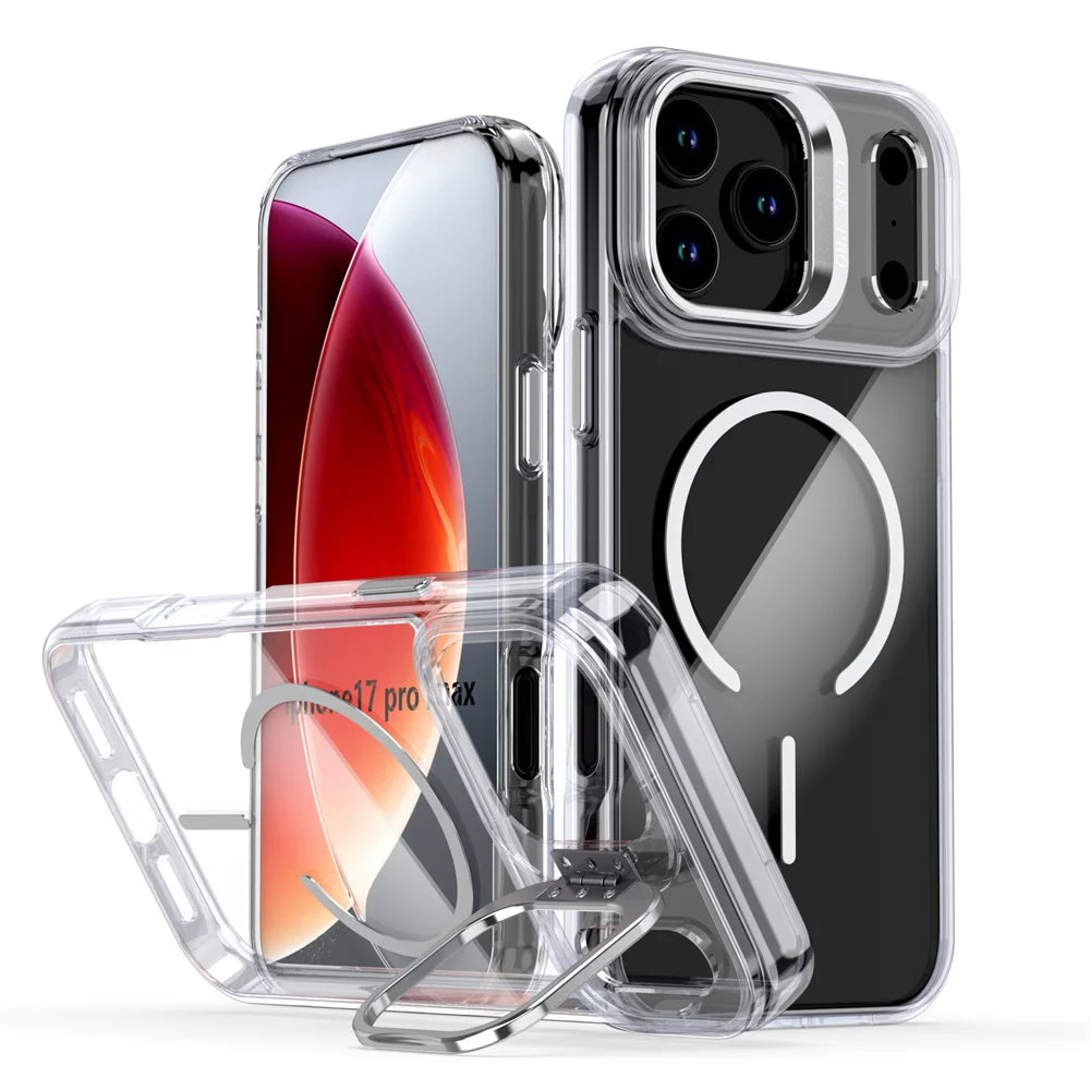 Original For Magsafe Invisible Lens Stand Holder Phone Case For iPhone 17 Pro Max Air 14 15 16 Plus 13 12 11 Clear Acrylic Cover