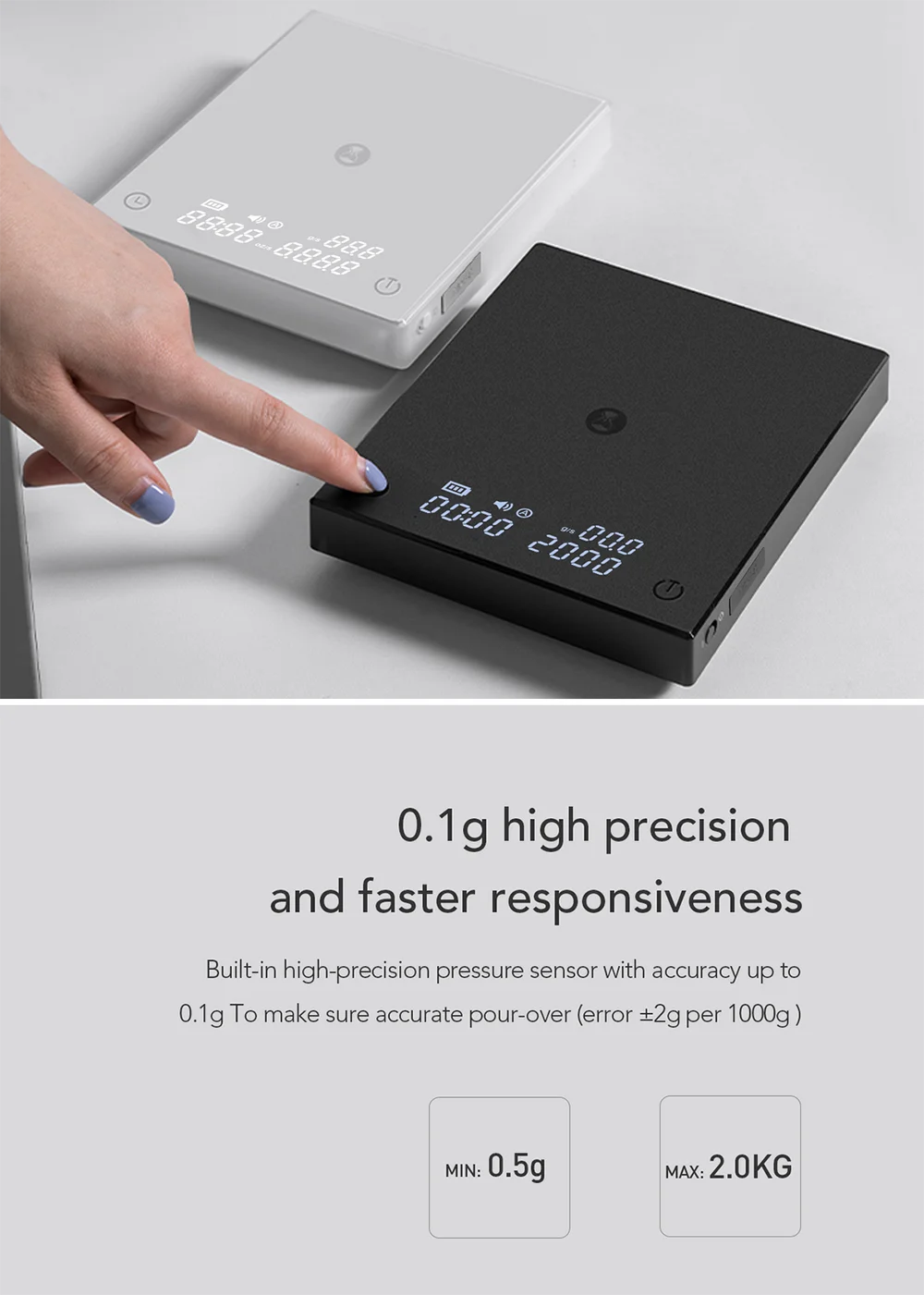 Timemore Basic 2 Black Mirror Coffee Scale with Auto Timer - Smarsty