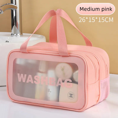 Dry-wet separation double transparent PU makeup bag portable washing bag cosmetic storage bag travel fitness swimming essentials - Smarsty