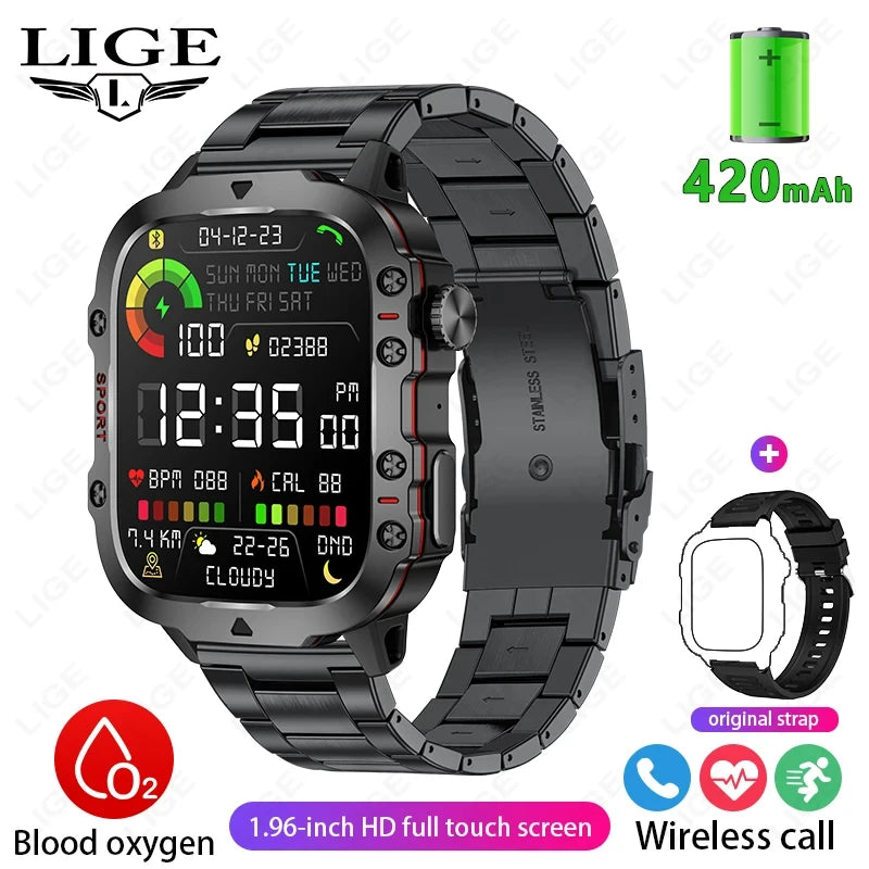 Rugged Military Smart Watch for Men with Bluetooth Calling - Smarsty