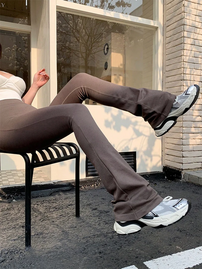 High Waisted Compression Without Awkward Lines Micro Flared Yoga Outdoor Wear Seamless Elastic Fitness Pants Lifting Leggings - Smarsty