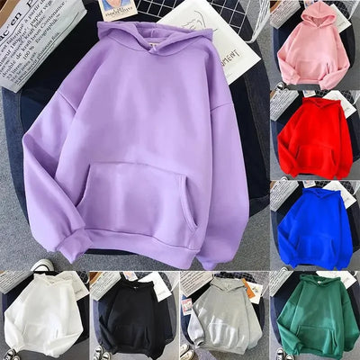 2024Autumn Casual Women's Solid Hoodie Comfortable Strecth Sweatshirts Loose Pocket Warm Clothes Fashion Street Female Pullovers - Smarsty