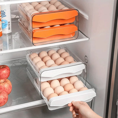 1pc Kitchen Egg Storage Box Refrigerator Fresh Plastic 2-Layer Drawer Type Large Capacity Storage Home Kitchen Organizer Rack by Smarsty