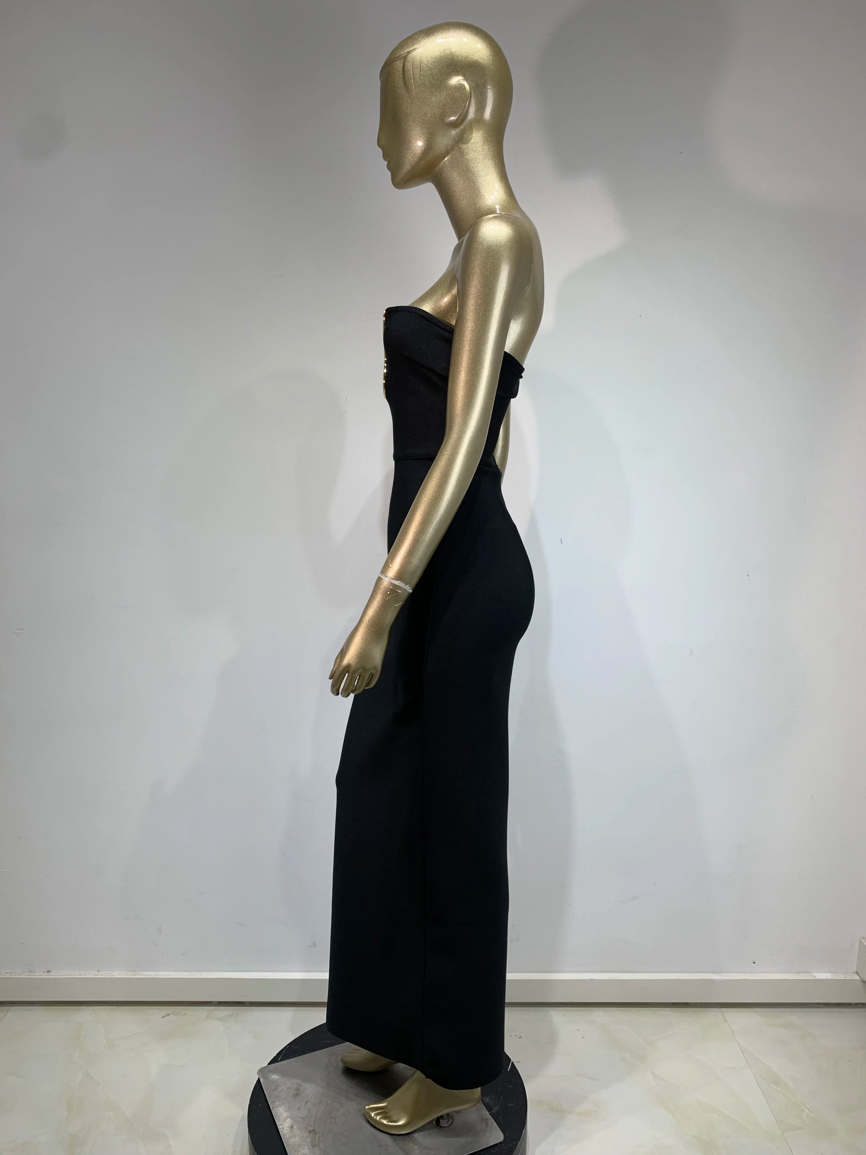 Ladies Women Celebrity Sexy Strapless Backless Black Maxi Long Bodycon Bandage Dress 2025 Elegant Evening Club Party Outfit
