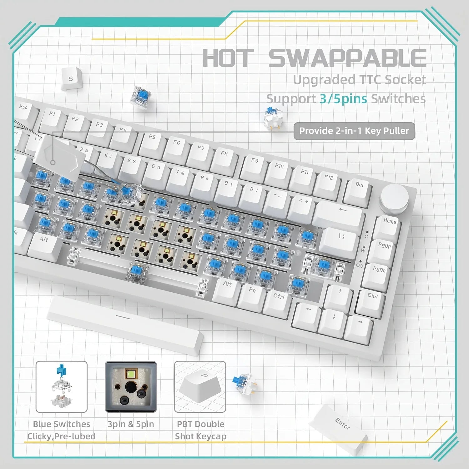 AK820 Mechanical Keyboard With Rotary Volume Control