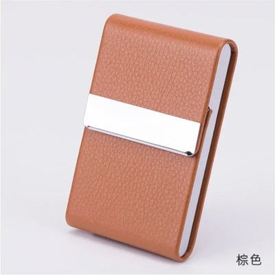 Men Postcard Box Business Multifunction Card Holder Case PU Leather Metal Pocket Holder with Magnetic Shut Cigarette Wallet Case - Smarsty