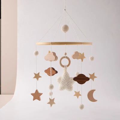 Baby Crib Mobile Bed Bell Rattle Toys Wooden Crochet Stars Pendant Bed Bell Toys Newborn Comfort Crib Bracket Hanging Toys Gifts by Smarsty
