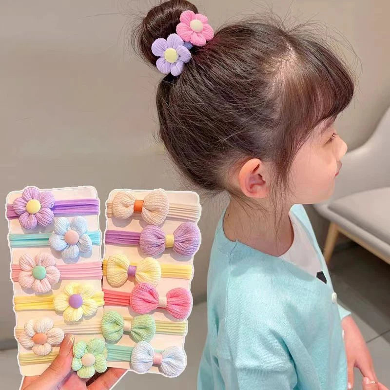 12 Pack Floral Bow Hair Ties Soft No Damage Elastic - Smarsty