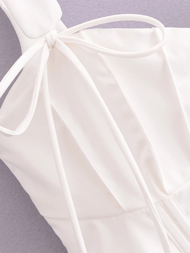 Chu Sau beauty 2024 Women Fashion Sweet Square Collar Tank Top Sexy Backless Chic Fish Bone Cropped Tops Palace Style Corset Top