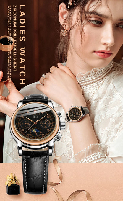 Luxury Women's Automatic Mechanical Wrist Watch with Diamond Moon Phase - Smarsty