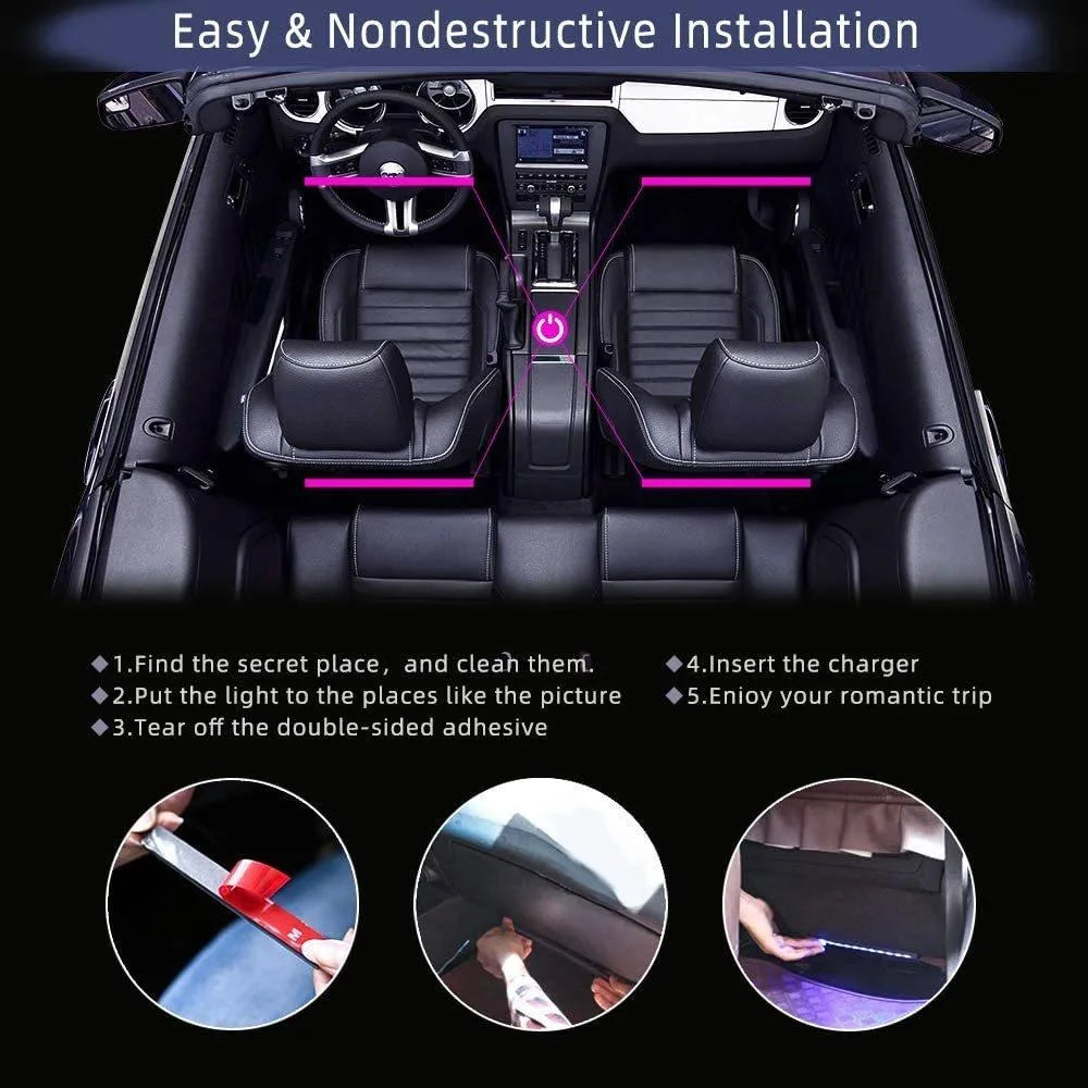 RGB Automotive Atmosphere Decorative Lamp Led Interior Light Strip Car Foot Ambient Lights with USB Cigarette with Remote Voice