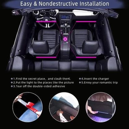 RGB Automotive Atmosphere Decorative Lamp Led Interior Light Strip Car Foot Ambient Lights with USB Cigarette with Remote Voice