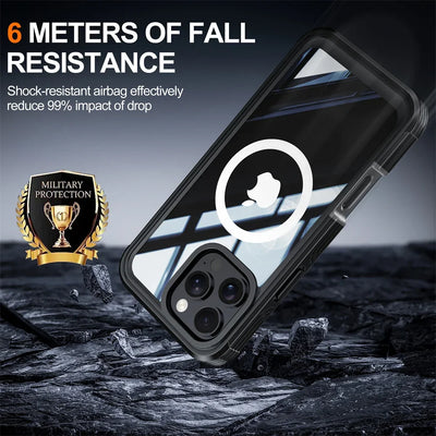Full Body Protection Magnetic Case for iPhone 16 Pro Max 16e 15 Plus Cover Tempered Glass Magsafe Shockproof Fundas Coque Capa