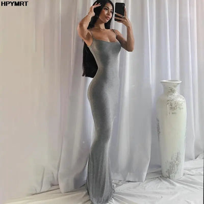 Satin Slip Sleeveless Backless Slim Sexy Maxi Dress 2022 Spring Women Party Y2K Concise Bodycon Elegant Dresses Female Clothing - Smarsty