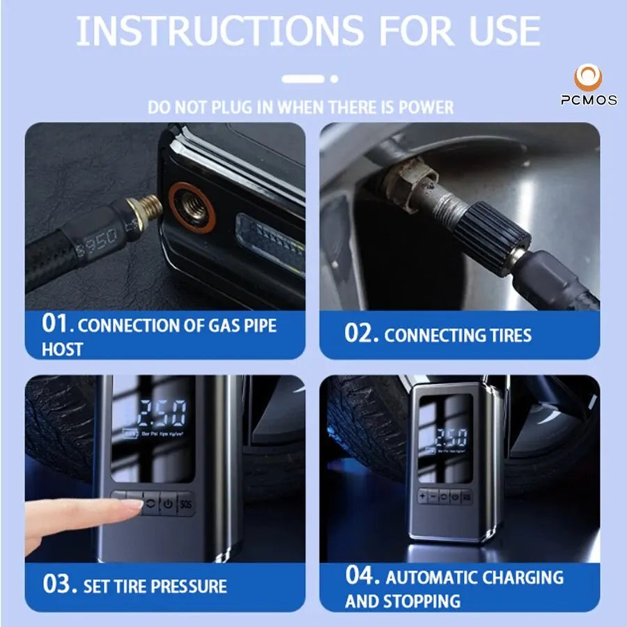 Portable Tire Inflator With LCD Display Wireless Charging - Smarsty