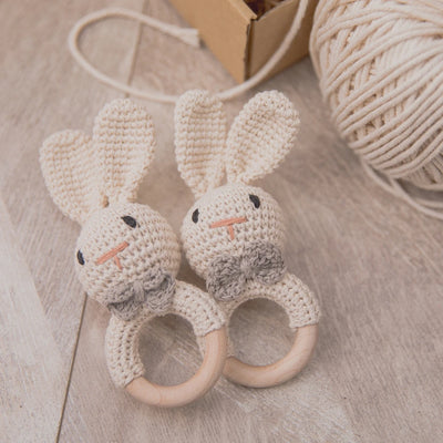 Baby Crochet Rattle Wooden Teether Toy BPA Free Wood Rodent Rabbit Rattle Baby Mobile Play Gym Newborn Educational Music Toys by Smarsty