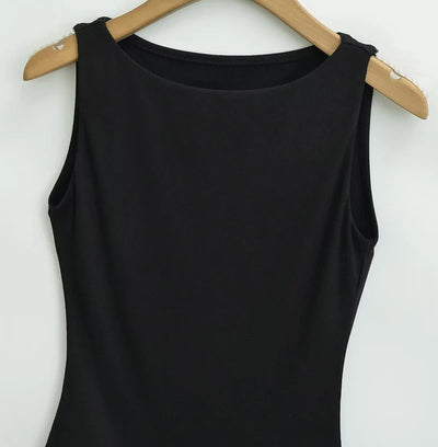 Women Double Layer Boat Neck Soft Slinky Tank Top - Smarsty