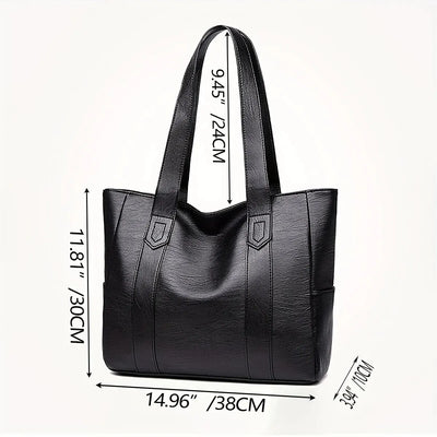 Vintage Large Capacity Tote Bag Vegan Leather For Commute - Smarsty