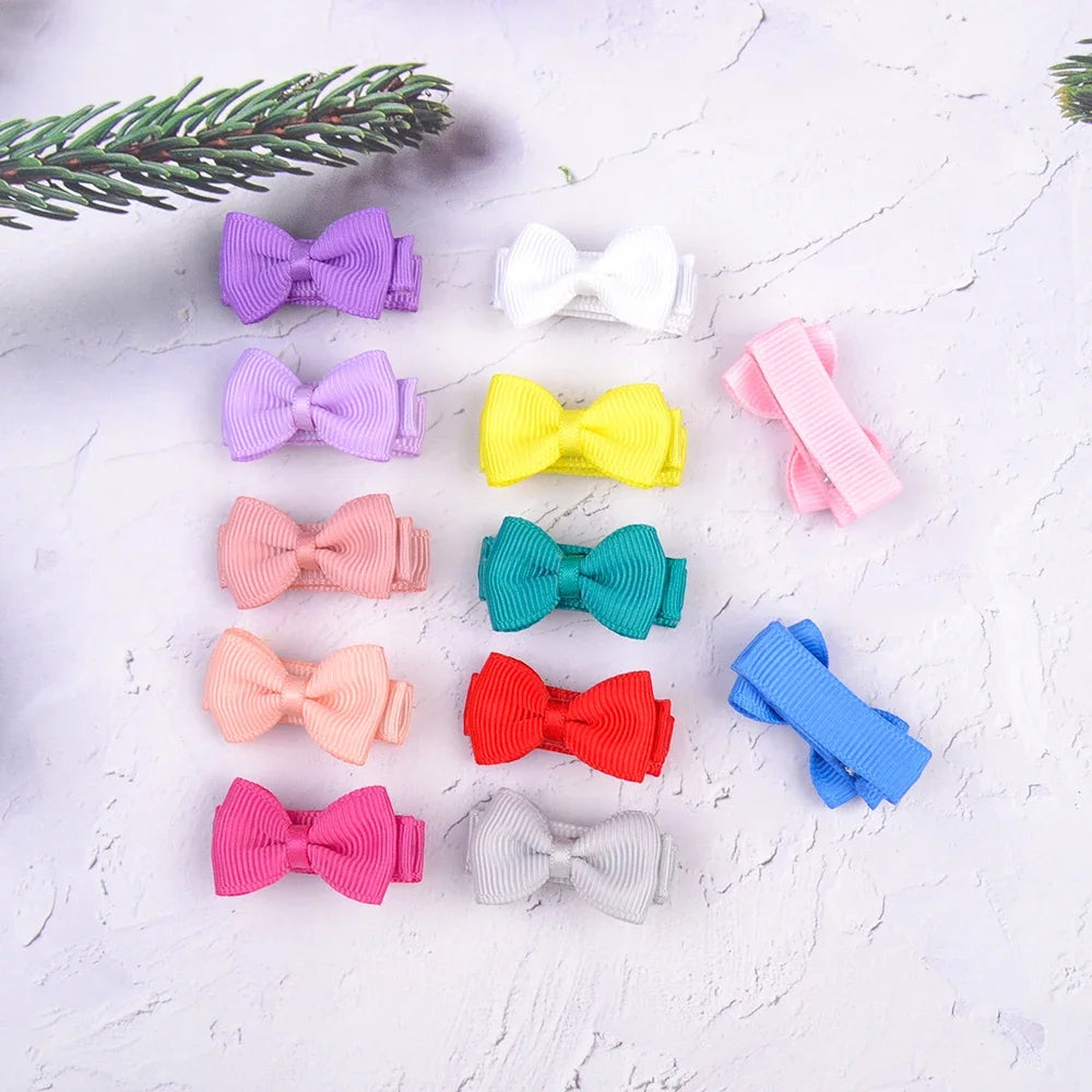 Mini Hair Bows Clip For Baby Girls Ribbon Covered Secure - Smarsty