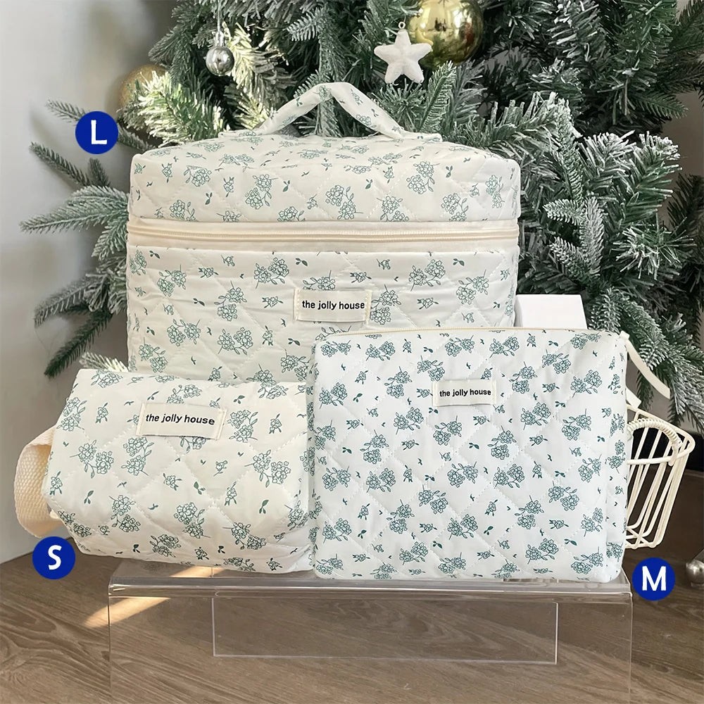 1pcs Cute Quilted Cotton Makeup Bag Women Zipper Cosmetic Organizer Cloth Handbag Box Shape Portable Toiletry Case for Girls - Smarsty