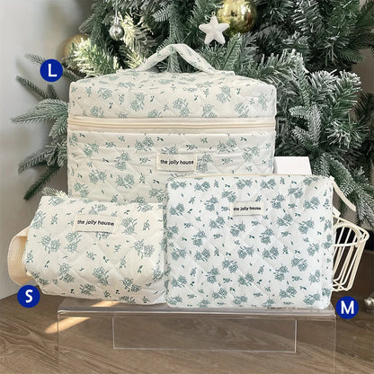 1pcs Cute Quilted Cotton Makeup Bag Women Zipper Cosmetic Organizer Cloth Handbag Box Shape Portable Toiletry Case for Girls - Smarsty