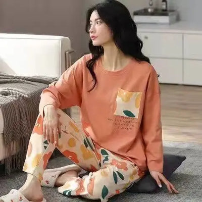 Spring and Autumn New Ladies Pajamas Homewear Set of Long-Sleeved Autumn and Winter Homewear Women Plus Size Pajamas Set - Smarsty