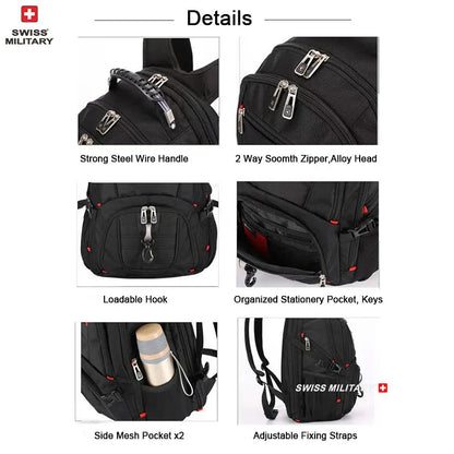 SWISS MILITARY Fashion Travel Multifunction Large Capacity Male Bag Usb Charging Waterproof 23 inch Laptop Backpack Men Mochila - Smarsty