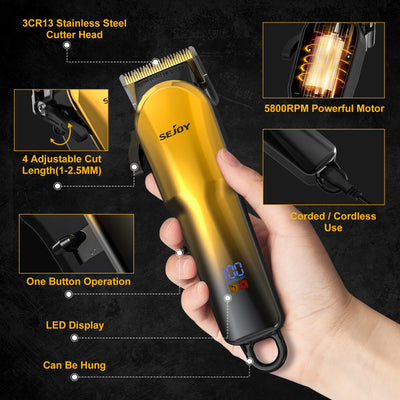 Sejoy Electric Hair Trimmer Cordless Professional Rechargeable Shaver Hair Cutting Machine for Men Hair Clipper Barber Shop