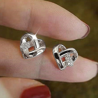 Heart Stud Earrings Cubic Zirconia Sparkling Wedding - Smarsty