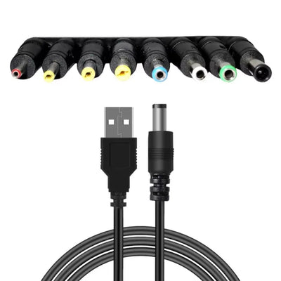 Universal Power Cable USB to DC 5.5 * 2.1mm Jack 5V Charging Cord with 8 Selectable Connector Tips for CCTV Cameras TV Box - Smarsty