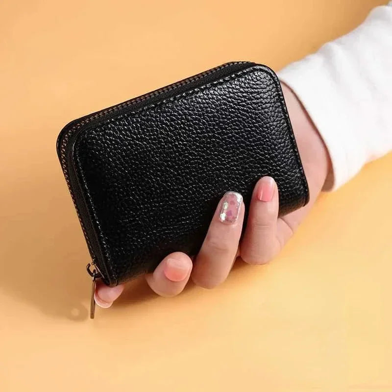 Multi Slot Card Holder Vintage Small Wallet Women Men Business Bank Credit Card Bag Male Coin Pouch Solid Leather Zipper Wallet