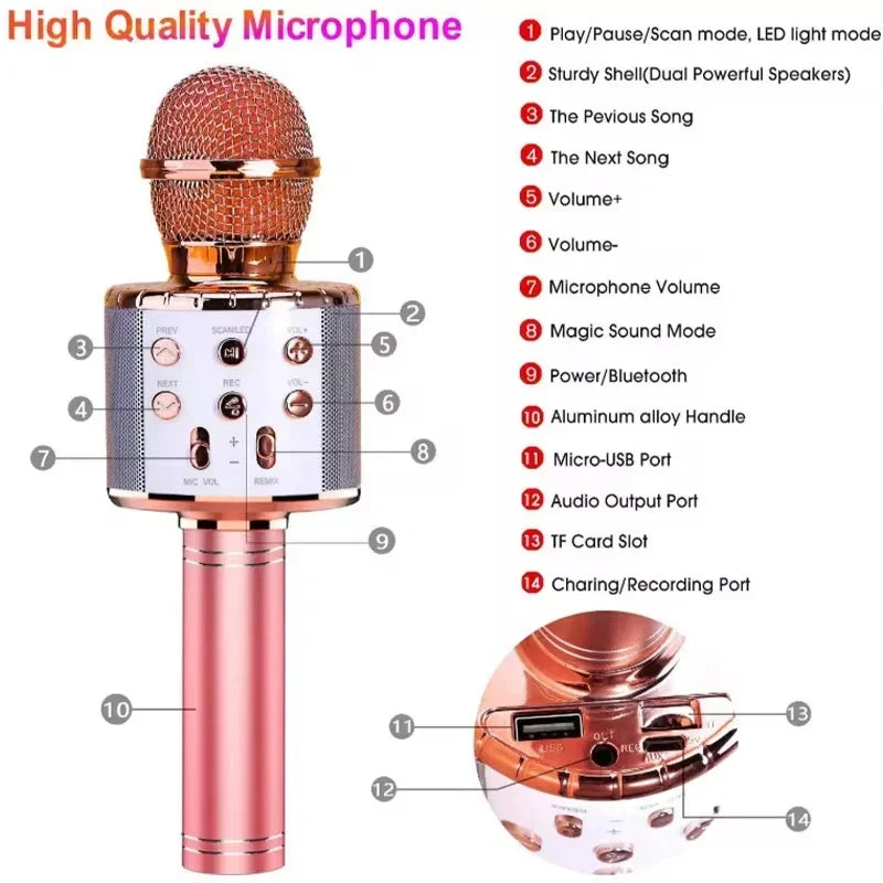 LED Wireless Bluetooth Karaoke Microphone for Kids - Smarsty