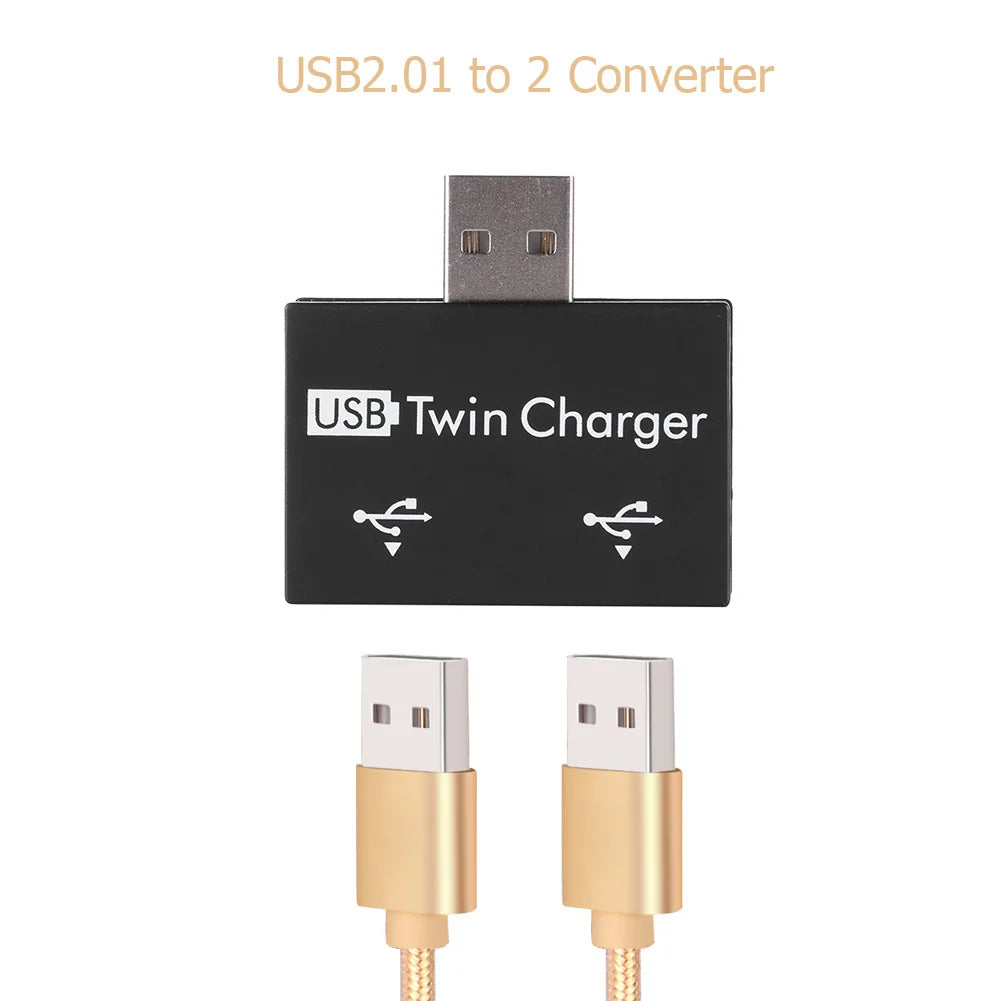 USB2.0 Male to Twin Charger Dual 2 Port USB Splitter Hub Adapter Converter