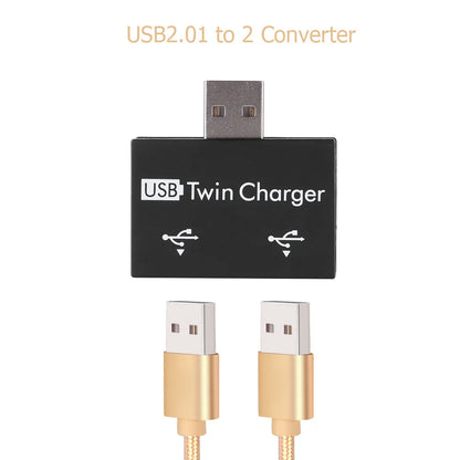 USB2.0 Male to Twin Charger Dual 2 Port USB Splitter Hub Adapter Converter