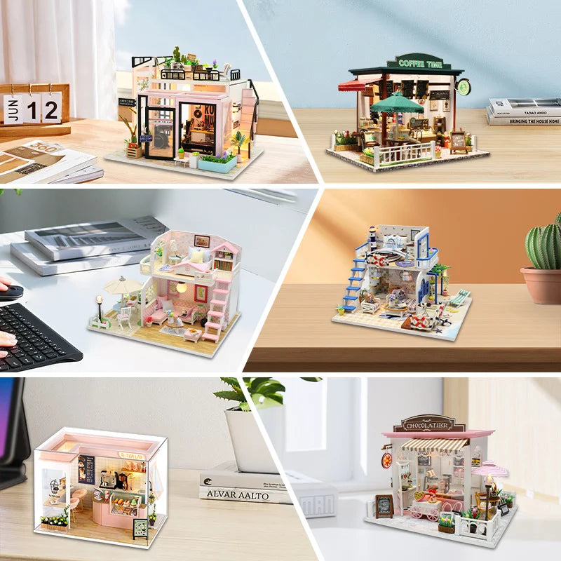 DIY Miniature Dollhouse Kits Hourly Light Studio House Sea Villa Wooden Doll House With Furniture Building Kids Toys Xmas Gifts by Smarsty