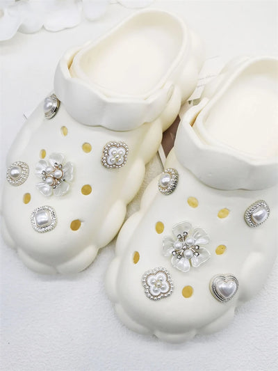 10PCS Shoe Charms ABS Decorations Accessories DIY Ornament Pins For Clog Buckle Lady Garden Shoes Elegant Pearl Floral Design - Smarsty