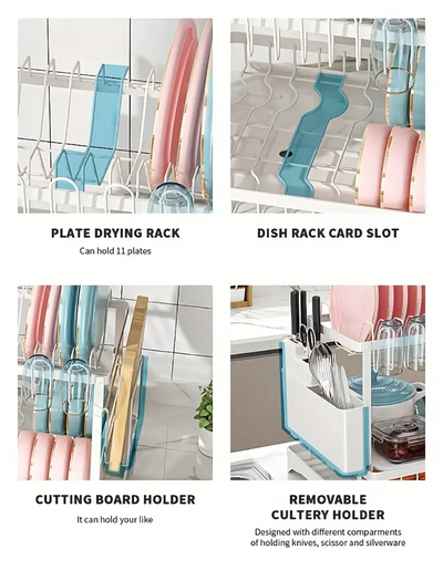 Dish Drying Rack, 2 Tier Large Dish Drying Rack for Kitchen Counter with Drainboard Stainless Steel Dish Drainer for Dish&Cup by Smarsty