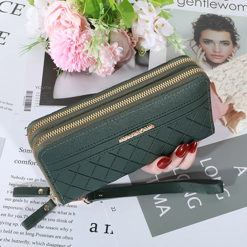 Long Women's Wallet Female Purses Tassel Coin Purse Card Holder Wallets Double Zipper Pu Leather Clutch Luxury Money Phone Bag - Smarsty