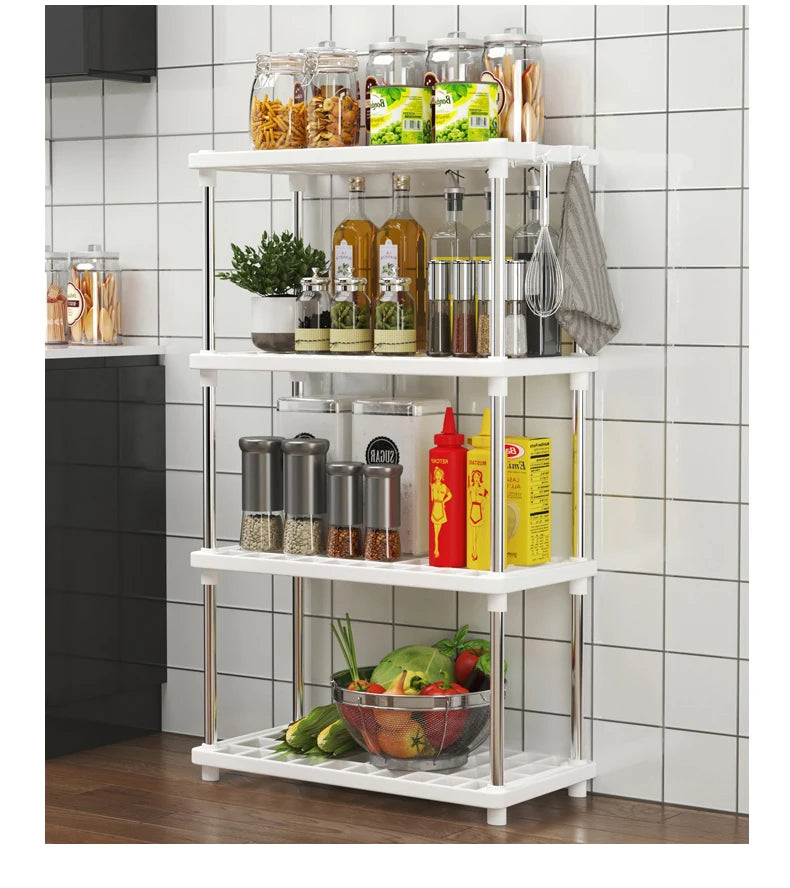 Four-Layer Multifunctional Storage Rack for Bathroom, Living Room, Kitchen, and Bedroom; Plastic Floor-Standing Storage Rack for Bathroom Organization by Smarsty