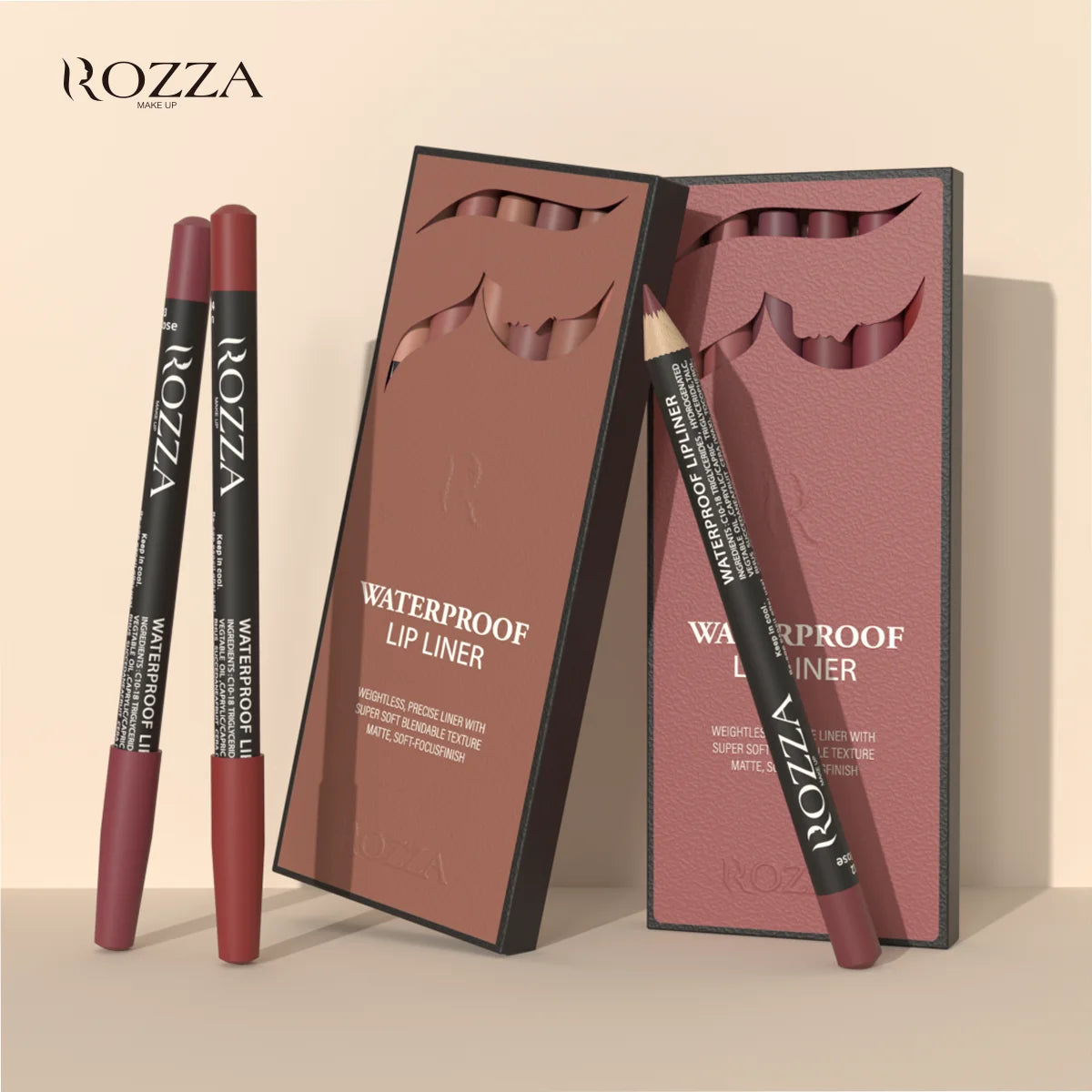 Rozza Waterproof Lip Liner Pencil Set for Long Lasting Wear - Smarsty